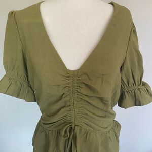 Olive Green Ruched Blouse